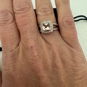 David Yurman Petite Albion Sterling Silver Ring with Morganite Stone Size 6.5